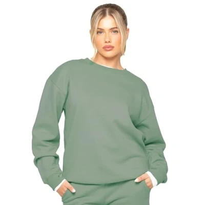 Image of BRAND KRUZE Womens Oversized Long Sleeve Sweatshirt Ladies Soft Sweat Jumper (UK, Alpha, L, Regular, Khaki)