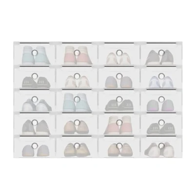 Image of LoyaltyClivia 20 Pack Clear Plastic Shoe Storage Boxes,Drawer Stackable Foldable Organiser,Foldable Sneaker Storage,Shoe Boxes,Tools Box,Durable