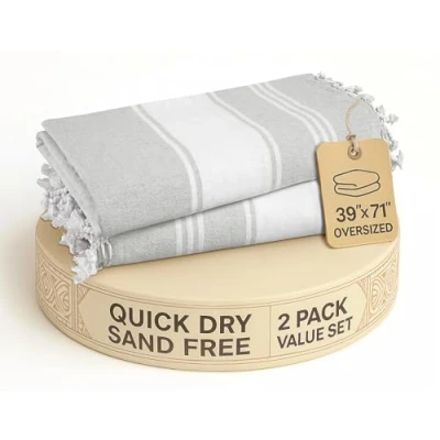Image of LANE LINEN Extra Large Beach towel, 2 Pack Towels Oversized, Pre Washed, No Shrink, Quick Dry Pool Towels, Stylish Light Towel For Women, Absorbent &amp; Sand Free 39&quot;x71&quot; Grey