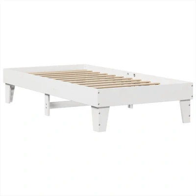 Image of vidaXL Bed Frame without Mattress Base Solid Pine Wood Single 90x200 cm, White Modern Bedroom Furniture with Headboard and Footboard