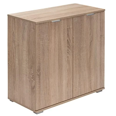 Image of CASARIA Deuba® Alba Bookshelf Cabinet with 2 Doors 71x74x35cm Height Adjustable Shelf Modern Side Storage Unit Wooden Bookcase Study Office Multi Purpose Oak Effect