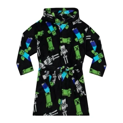 Image of Minecraft Dressing Gown Creeper Boys Gaming Boys’ Sleepwear &amp; Robes Black 8 9 Years