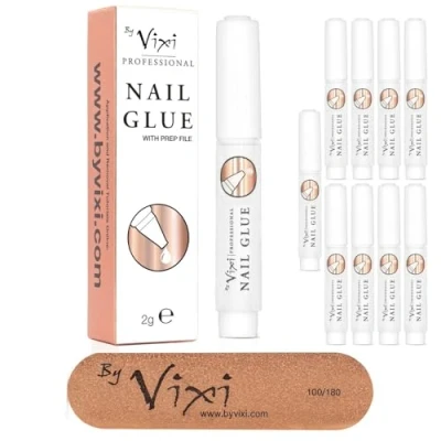 Image of By Vixi 10x 2g EXTRA STRONG NAIL GLUE with FREE PREP FILE Clear Instant Dry Adhesive, Professional Salon Quality