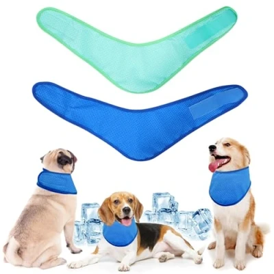 Image of Dog Cooling Bandana, Breathable Pet Collar for dogs, Instant Chill Out Scarf, Summer Outdoor Ice Neck Cooler (Blue+Green, L)