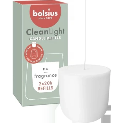 Image of Bolsius CleanLight Zero Refill Refillable Unscented Candle Refills Only 2 pcs Burn Time 20 Hours Contains Natural Vegan Wax No Palm Oil