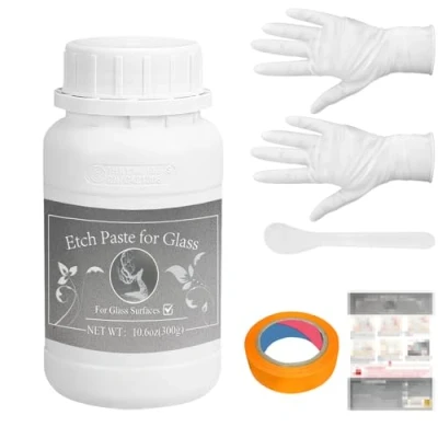 Image of 300g Glass Etch Paste Kit, Etching for Creates a Variety of Beautiful Designs on Surfaces, is Suitable Windows, Cups and Other Surfaces