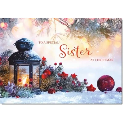 Image of doodlecards Sister Christmas Card Festive Lamp Large A4 Size for with Plain Envelope