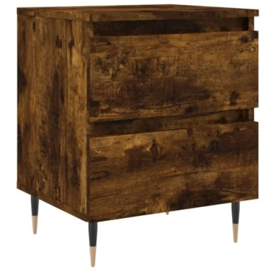 Image of vidaXL Smoked Oak Bedside Cabinet Engineered Wood Nightstand with 2 Drawers Brown Compact Bedroom Storage 40x35x50 cm