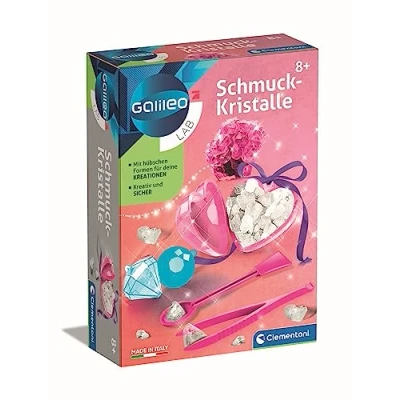 Image of Clementoni Galileo Lab 59062 Jewellery Crystals, Toy for Children Aged 8 and Above, Grow Colourful DIY Necklace Pendant, Experiment Box