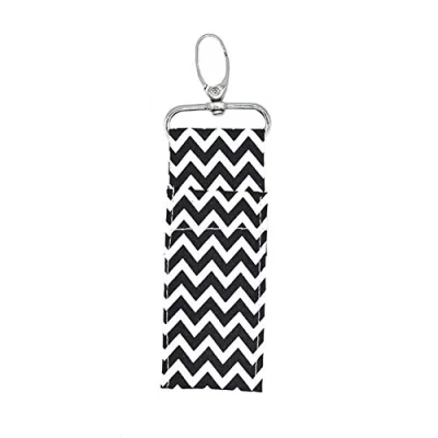 Image of Holder Key Ring, Wave Pattern Lipstick Keychain Chapstick Pouch Bag Mothers Girls Gift (Black)