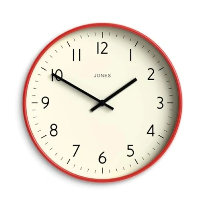 Image of Jones Clocks® Vibrant Round Wall Clock in Acrylic the &#039;Studio&#039; Red, 30 x 4cm