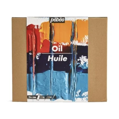 Image of PEBEO Studio Oil XL Set 24 Tubes 20 Ml Assorted Colours + Accessories Painting Kit for Artist and Beginner Brushes Spatula Cardboard Luminous