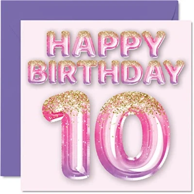 Image of 10th Birthday Card for Women Men Stylish Elegant Happy Cards 10 Year Old Woman Son Daughter Brother Sister Grandson Friend, 145mm x Ten Tenth Bday Greeting Gift