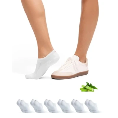 Image of DANISH ENDURANCE 6 Pack Bamboo No Show Trainer Socks, Non Slip Silicone Heel, Men and Women, White, 9 12