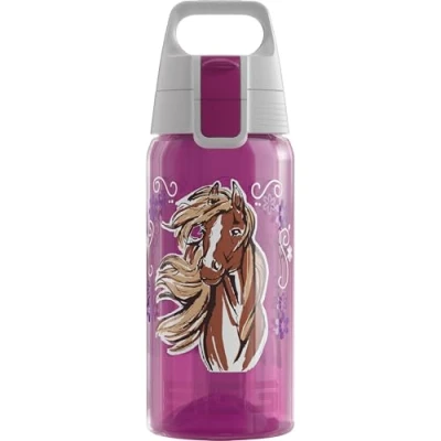 Image of SIGG Children&#039;s Water Bottle Viva One Horse &amp; Flower Suitable for Carbonated Drinks Leak proof Dishwasher Safe BPA Free Sports Pink 0.5L