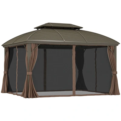 Image of Outsunny 3.65 x 3 (m) Aluminium Outdoor Gazebo with Hardtop Double Roof Coffee 84C 205V01CF