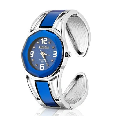 Image of ele ELEOPTION Bracelet Design Quartz Wrist Watches with Rhinestone Blue Dial Stainless Steel for Women (Navy Blue)