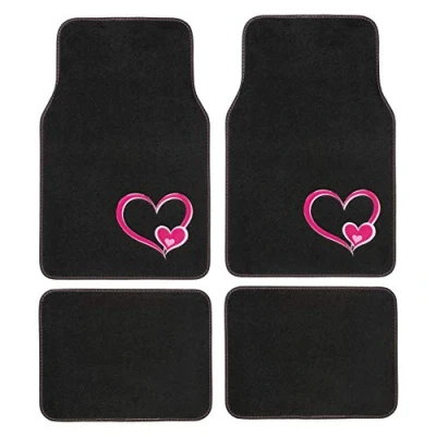 Image of CAR+ PLUSHG1 Premium Quality Girl Pink Heart Design Floor Mat 4 Pieces Set