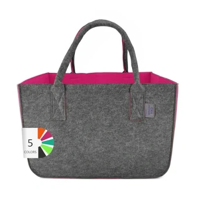 Image of LEVIATAN Felt Bag Shopper Large 30 Litre Shopping XXL Foldable Basket Firewood Clothes Toy Dark Grey/Raspberry Colour