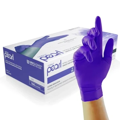 Image of UNIGLOVES Cobalt Pearl Nitrile Examination Gloves Multipurpose, Powder Free and Latex Disposable Box of 100 Gloves, Cobalt, Small (GP1012)