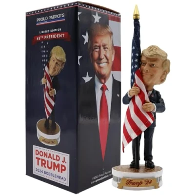 Image of Donald Trump Bobblehead (Trump Holding American Flag Cloth Included)
