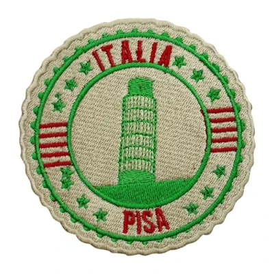 Image of Italy Travel Patch, Pisa Tower Groovy Patch Embroidered Iron on Sew Badge for Clothes etc. 9cm