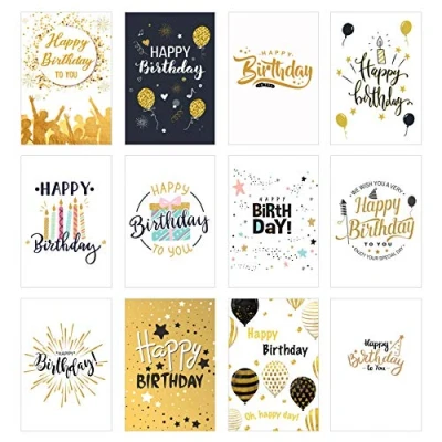 Image of Edition Seidel Set of 12 Exclusive Premium Birthday Cards with Fine Gold Embossing and Envelope Greeting Card Man Woman Happy Billet Sayings