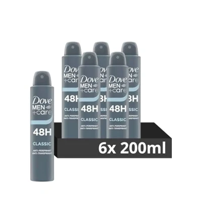 Image of Dove Men+Care Classic Antiperspirant Aerosol deodorant for men with 1/4 moisturising cream 48h sweat and odour protection 6x 200 ml