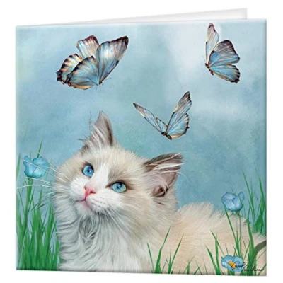 Image of 3D LiveLife Greeting Card Ragdoll &amp; Butterflies from Deluxebase. Lenticular Blank Cards. Cute Cat All Occasion Cards featuring Original Artwork by Carol Cavaloris.