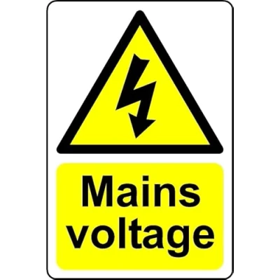 Image of Mains Voltage Electricity Safety Sign Self Adhesive Sticker (200mm x 150mm)