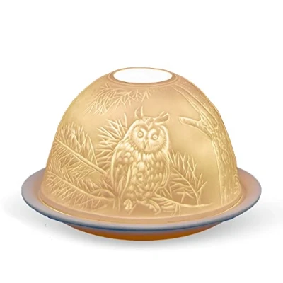 Image of Candle Tealight Holder Porcelain White Owl Design