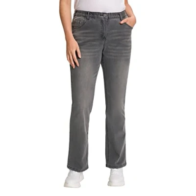 Image of Ulla Popken Women&#039;s Jprdexter Knit Crew Neck Ka Bootcut Jeans, Blue (Light Grey 72459991), 45W / 32L