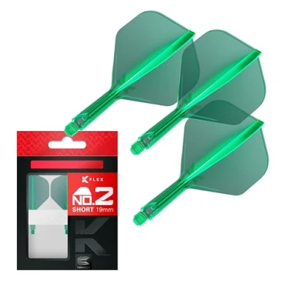 Image of TARGET Darts K Flex Integrated Dart Flight And Shaft, No.2 Green (Short) Pack Of 3 No 2, Precision Moulded 2 In 1 Flights Stem Professional Accessories