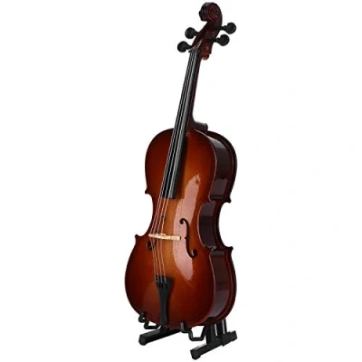 Image of Miniature Cello Musical Instrument Model,Mini Basswood Dollhouse Model with Stand,Bow and Case,Exquisite Workmanship Lifelike Look