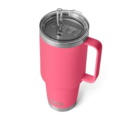 Image of YETI Rambler Straw Mug, Stainless Steel Vacuum Insulated Mug with Stronghold Lid, Tropical Pink, 42 oz (1242 ml)