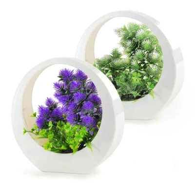 Image of Bonicxane Set of 2 Artificial Plants Decorative Fake for Indoor and Outdoor Faux Succulent Bedroom Office Desk &amp; Home Decor (Vibrant Shades)