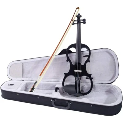 Image of SADPRKR Electric Violin, Silent 4/4 Full Size Metallic Violin for Students, Beginners, Adult with Earphone, Case, Rosin, Black