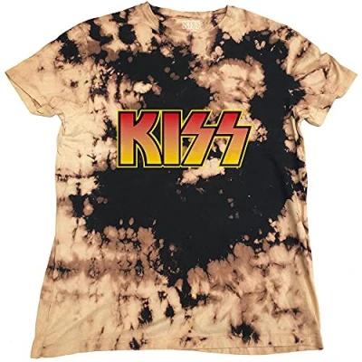Image of KISS T Shirt Classic Band Logo Official Unisex Dip Dye Tan and Black L