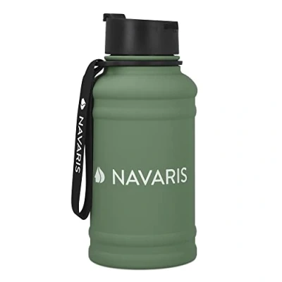 Image of Navaris Stainless Steel Water Bottle 1.3 Litre Large Metal Sports, Camping, Gym Canteen for Drinking Water, Liquid, Drinks