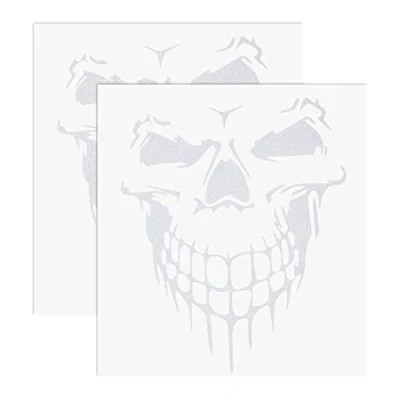 Image of Create idea 2PCS Skull Car Sticker Reflective Decal Safety Warning Decoration Self Adhesive Accessories for Truck Motorcycle White