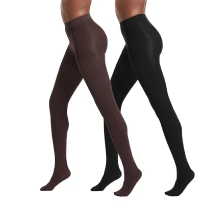 Image of No Nonsense Women&#039;s Super Opaque Control top Tights, 90 den, Black/Espresso, M (Pack of 2)