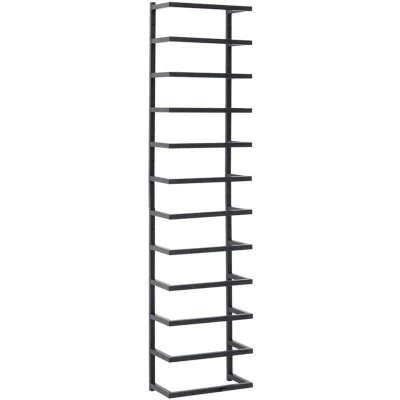 Image of vidaXL Steel Towel Rack Wall Mounted, Industrial Style, Durable Bathroom Fixture, Black, Dimensions 24x12x96 cm