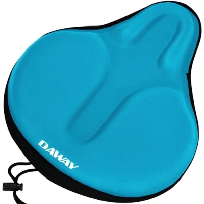 Image of DAWAY C6 Large Comfortable Bike Seat Cushion Extra Soft Bicycle Saddle Cover, Thick Memory Foam &amp; Gel Padded, Comfort Cycling Pad, Fit for Peloton, Stationary Exercise, Mountain, Road Bikes, Blue