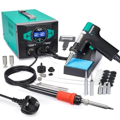 Image of YIHUA 948D III Soldering Iron Desoldering Station Kit with Upgraded Gun, 110W EVO Solder Iron, Vacuum Pump, 3 Nozzles, Automatic Shutdown, Sleep Mode Functions(UK Plug)