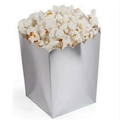 Image of Pack of 12 Metallic Silver Popcorn Boxes Party Box Favours