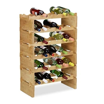 Image of Relaxdays Stackable Wine Rack, Bamboo Holder for 36 Bottles, Extendable, 6 Tier, Natural