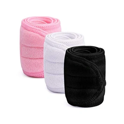 Image of 3 Pieces Towel Headband,XCOZU Make Up Hair Band Head Bands Spa Facial Cosmetic Headbands for Women Beauty Sport Yoga Shower Wash Face,Terry Towelling Headband with Self adhesive Tape(3 Colors)