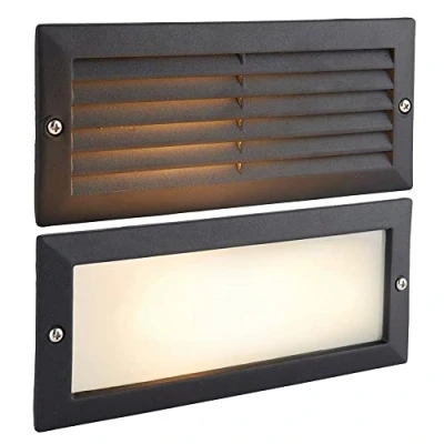 Image of Betta Lighting Modern Outdoor Brick Lights 40W E27 Recessed Guide Light Dimmable Wall for Step IP44 Garden Pathway Textured Black and Frosted Glass with Grill