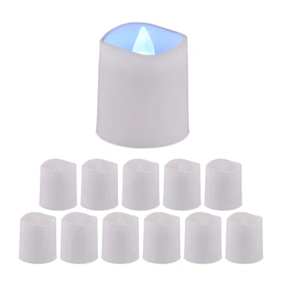 Image of Relaxdays LED, Set of 12, Cold White Faux Candles, HxWxD: 4.5 x 4 cm, Electric, Flameless Tea Lights