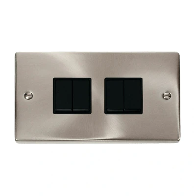 Image of Click Deco 4 Gang 2 Way 10AX Switch Satin Chrome Black Inserts